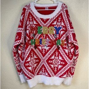 Holiday Time ugly sweater, merry Christmas,sparkle lettering, size‎ 16-18
